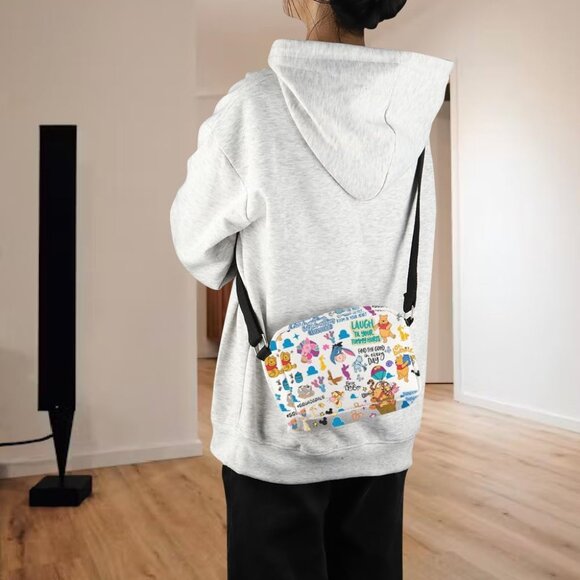 Cartoon Bear Crossbody Bag Cotton Linen Unisex Compact Travel Gift - Picture 4 of 7